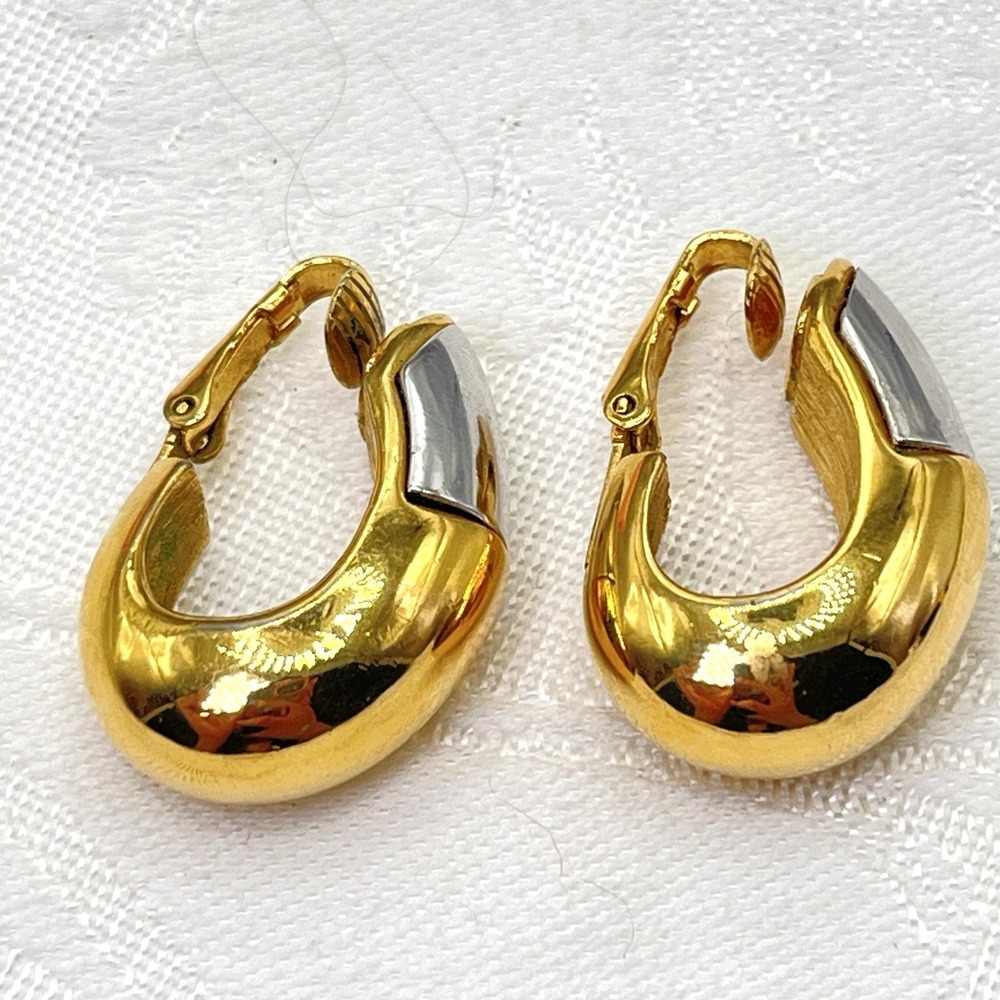 Vintage Givenchy Clip-On Earrings Silver & Gold Tone Signed Paris New York 1976 - Picture 2 of 12
